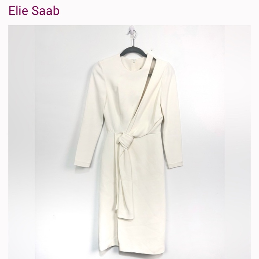 Elie Saab Cutout Draped Cady Midi Dress In White Sz 34